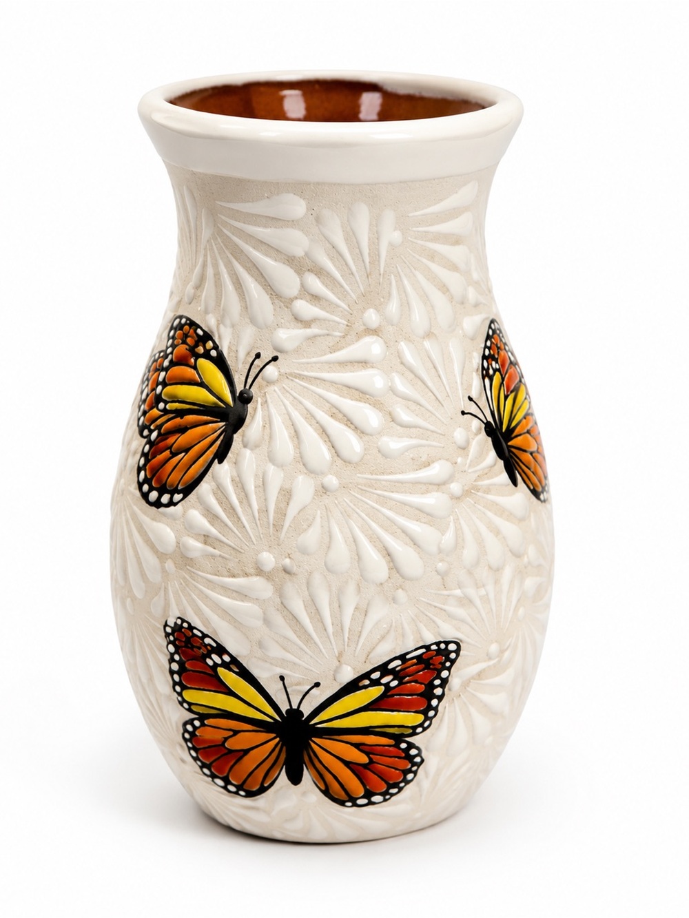 Handcrafted Talavera Style Butterfly Ceramic Vase | Hand-Painted Pottery